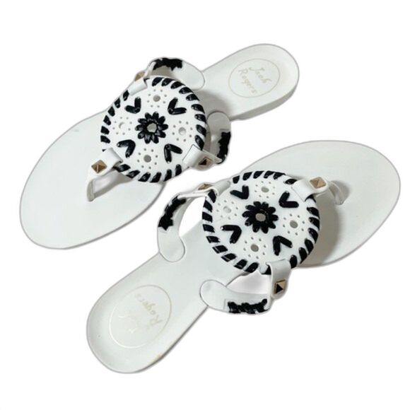 Jack Rogers Georgica Jelly Flip Flop Thong Sandals White & Black Women’s Size 5 - Picture 14 of 14